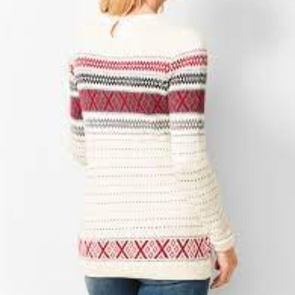 Talbots Ivory Criss Cross Lightweight Cashmere Fair Isle Knit Small Sweater - Picture 1 of 7